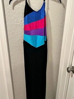 Dance - Custom Black Velvet 1 Piece Color Blocked and Embellished with Swarovski